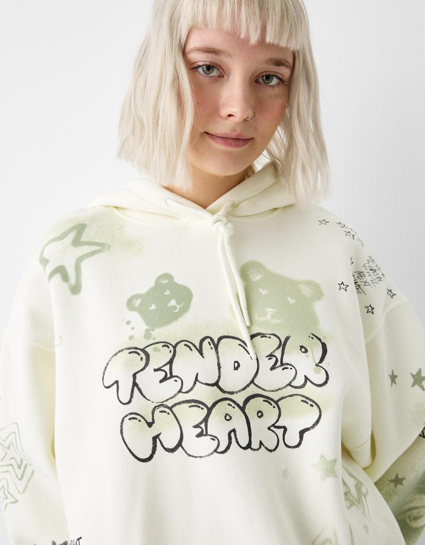 Sweat capuche imprimé-Écru-2