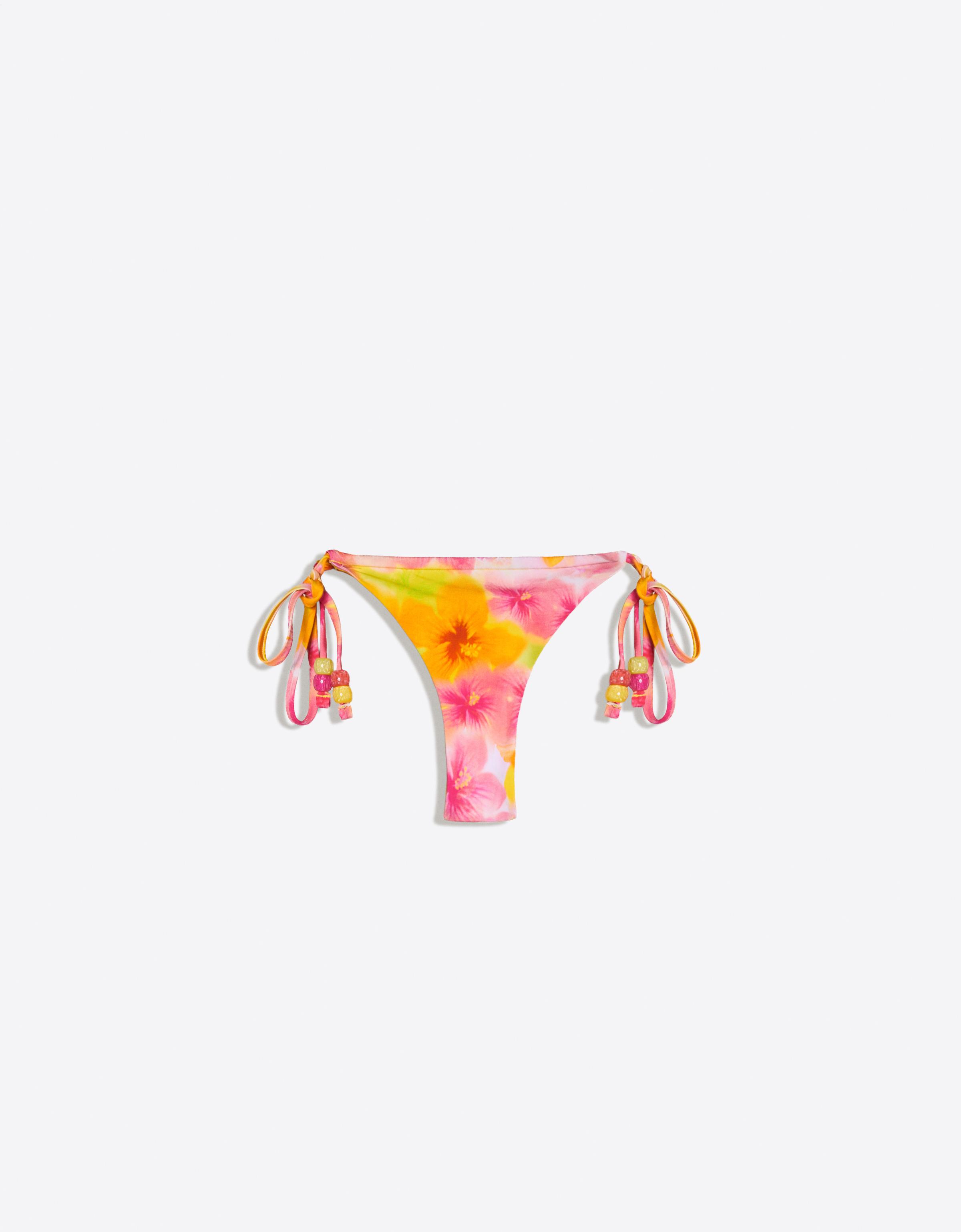 Floral thong bikini briefs — Orange