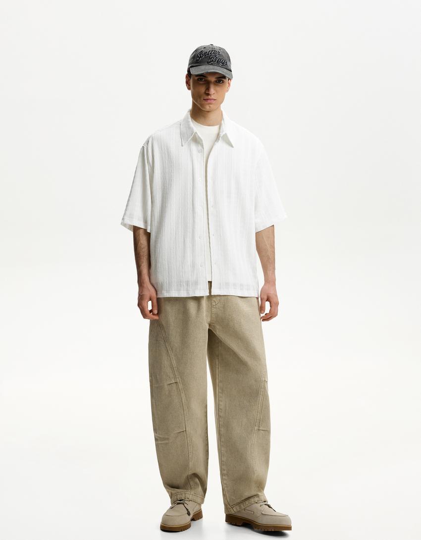 Camisa manga corta boxy textura-Blanco roto-2
