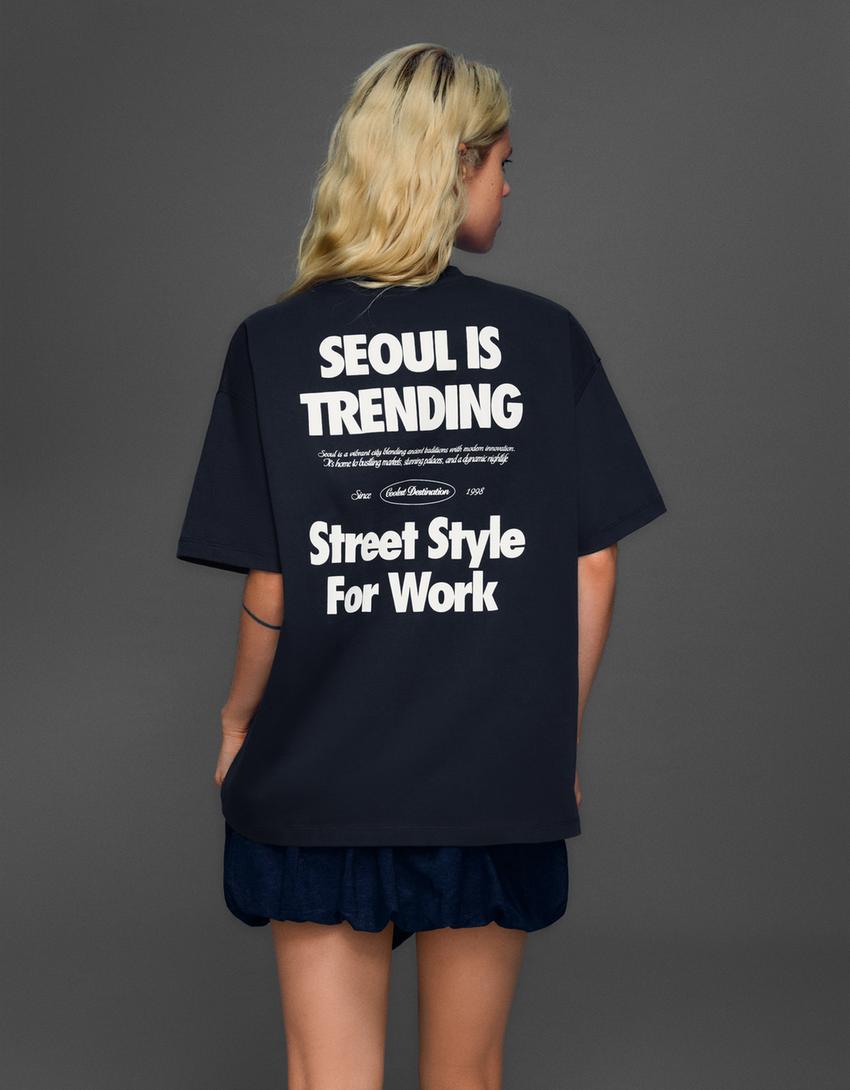 Camiseta manga corta print-Marino