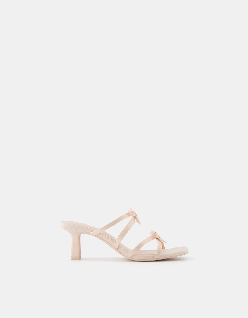 Sandales talon kitten heel nœuds-Beige