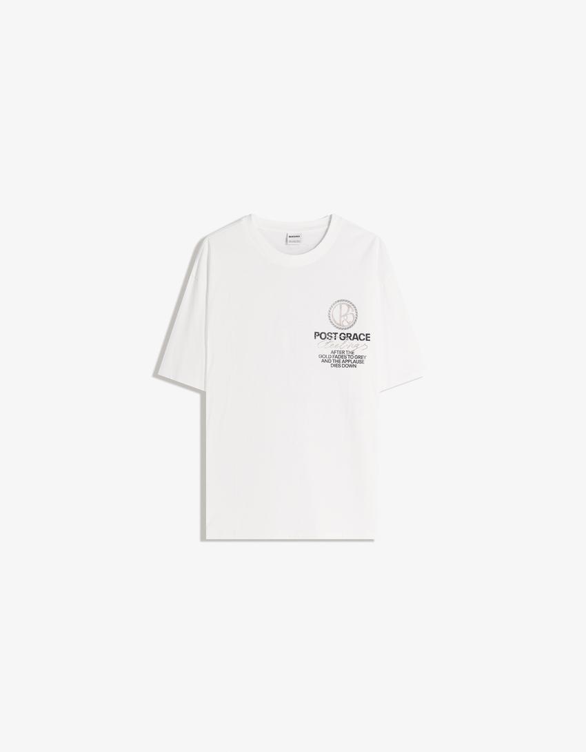 T-shirt manches courtes imprimé-Blanc cassé