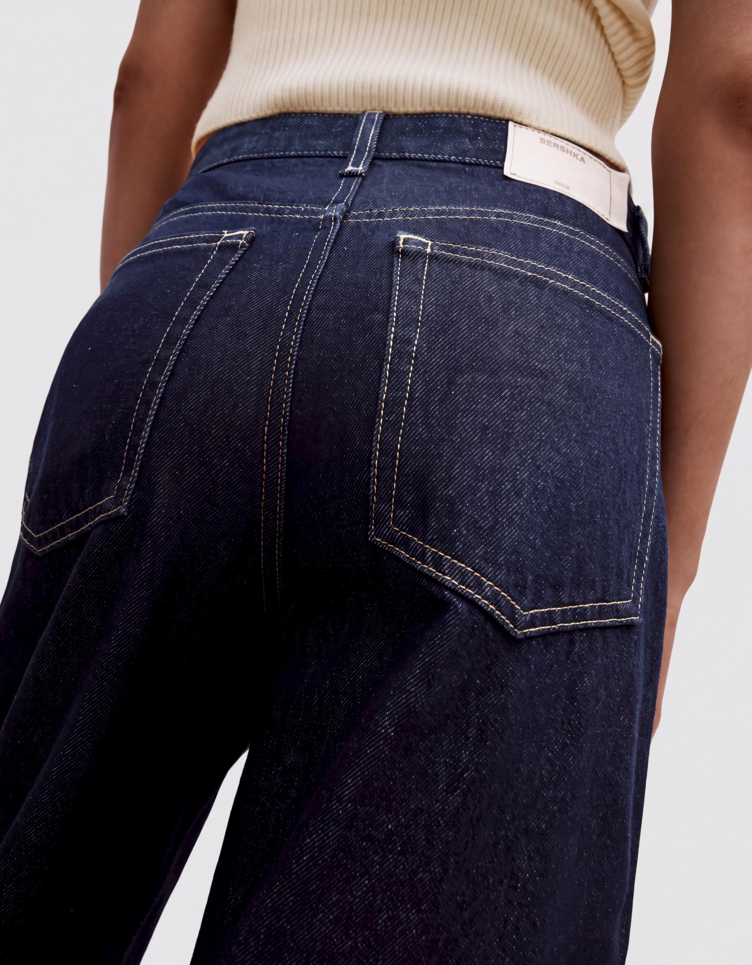 Wide-leg cross-waist jeans — Navy