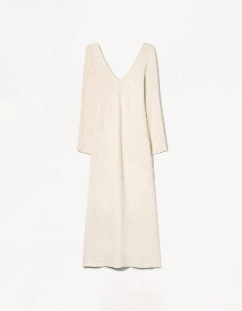 V-neck maxi dress-Sand-3