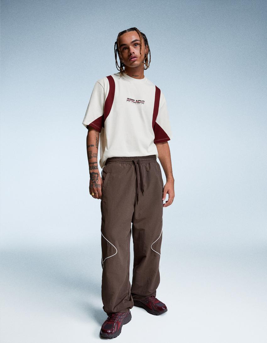 T-shirt manches courtes Boxy fit imprimé-Blanc cassé