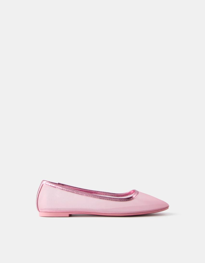 حذاء باليرينا مسطح من نسيج شبكي-زهري-6