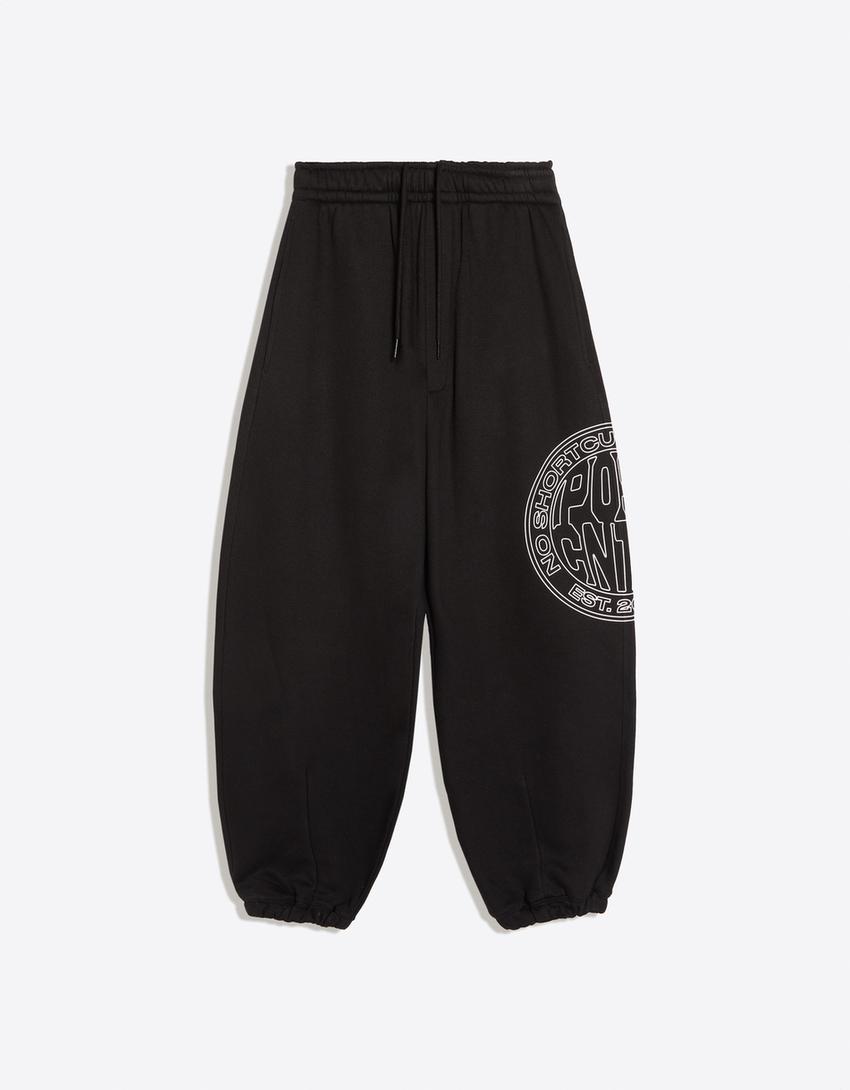 Joggerhose mit seitlichem Print-Schwarz