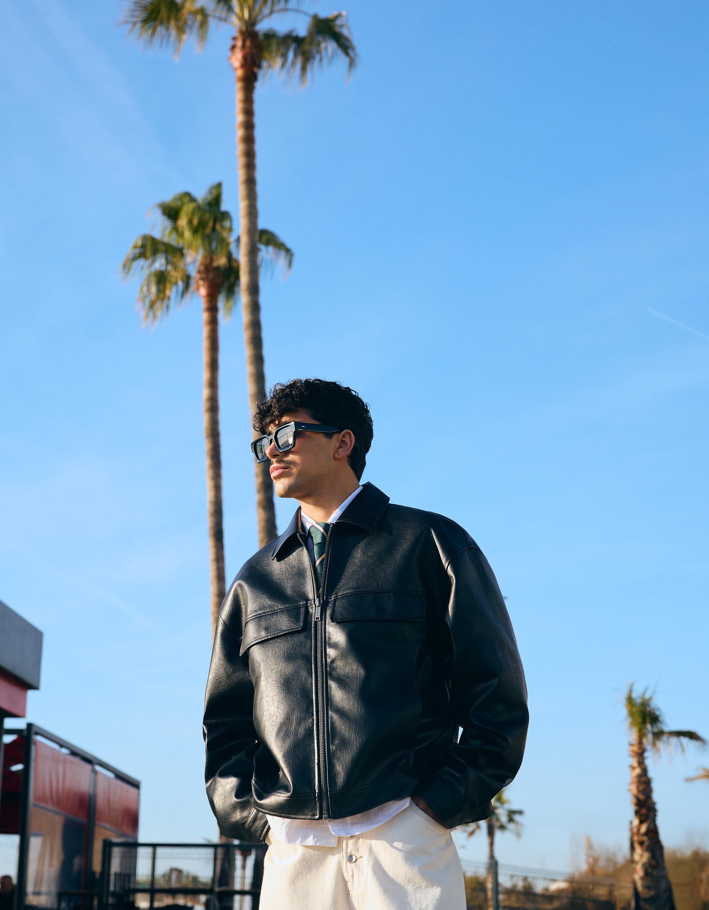 Boxy leather effect jacket - Men | Bershka