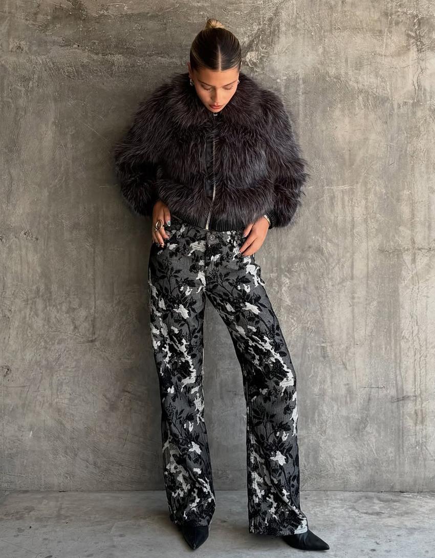 Jacquard print baggy jeans-Black