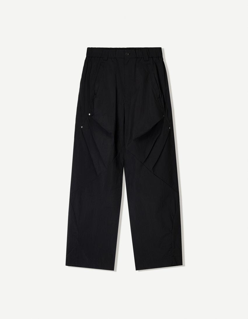 Pantaloni superbaggy tecnici con pieghe-Nero-4