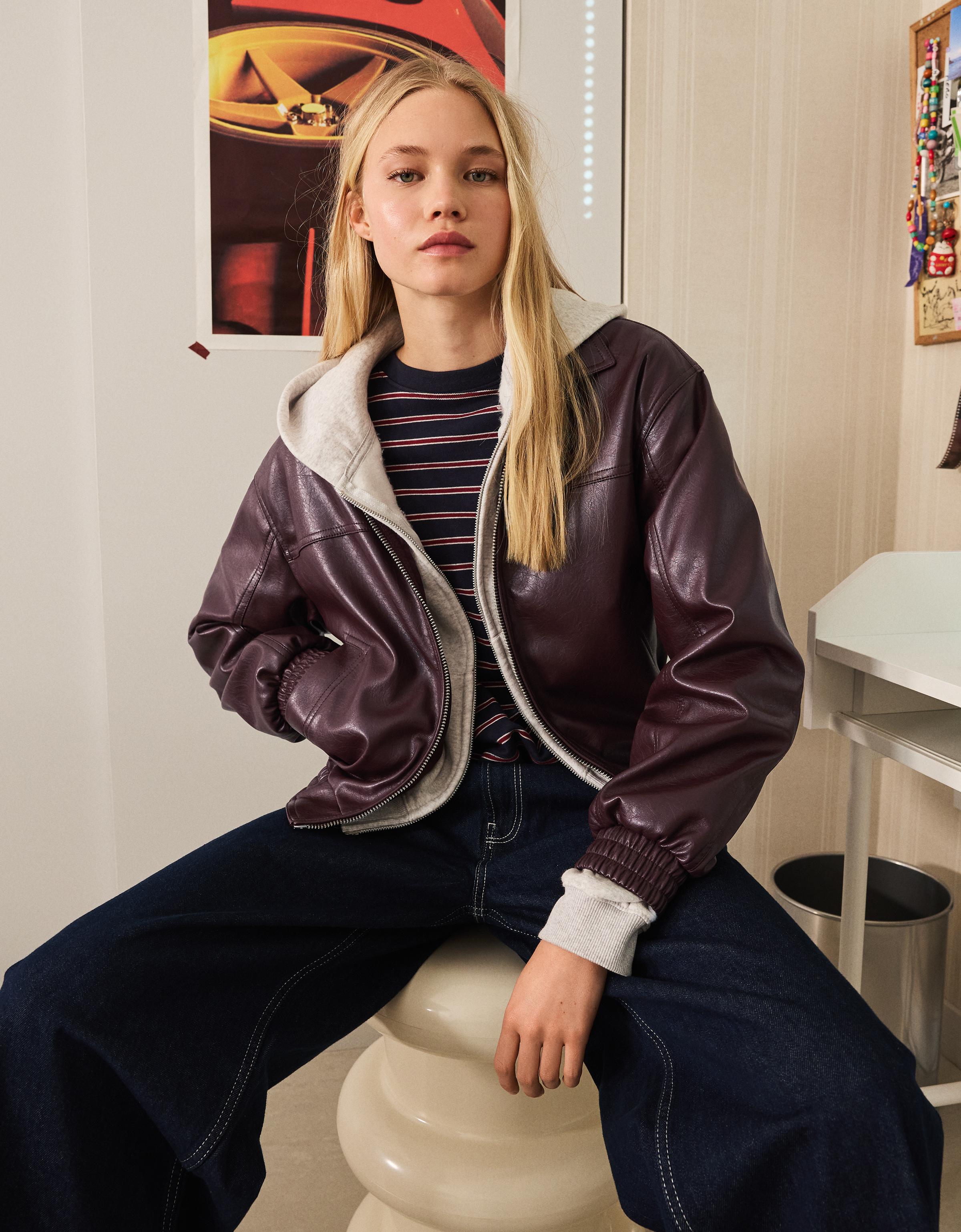 Leather effect jacket — Maroon