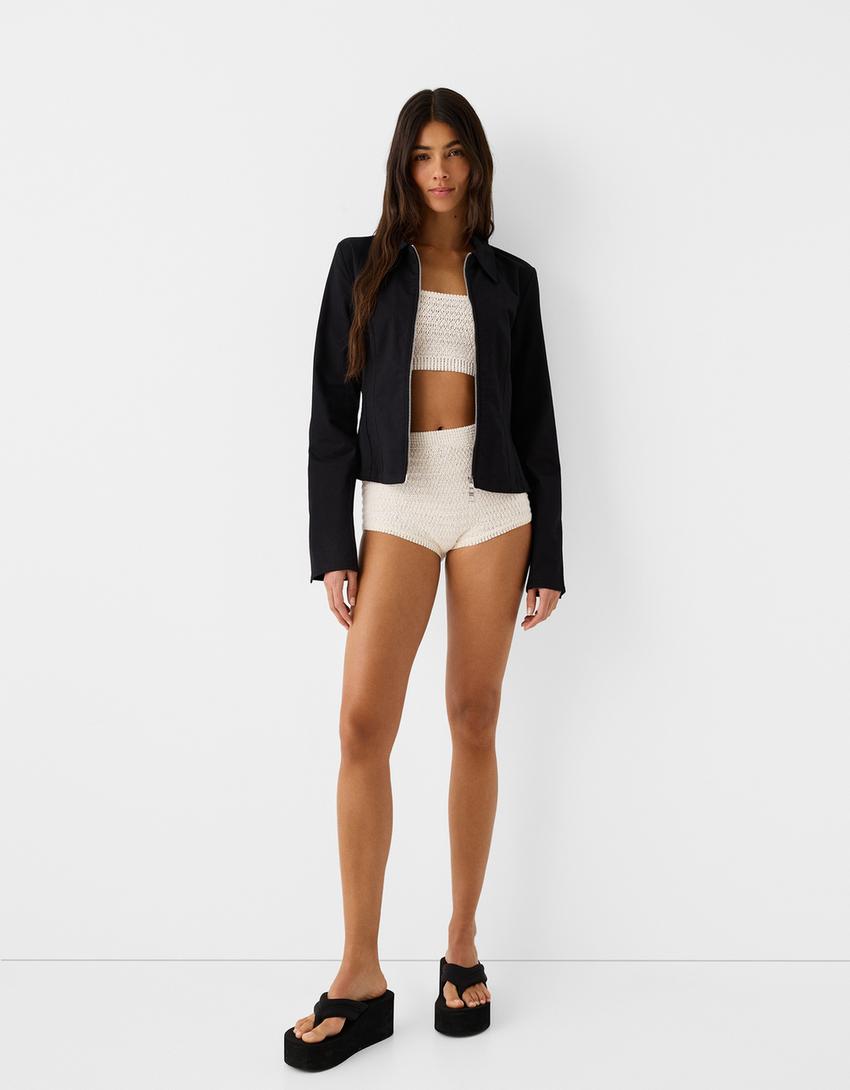 توب شينيل برقبة مستديرة-كريمي-3