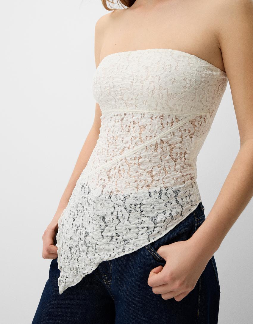Blonde lace bandeau top-Cream-2