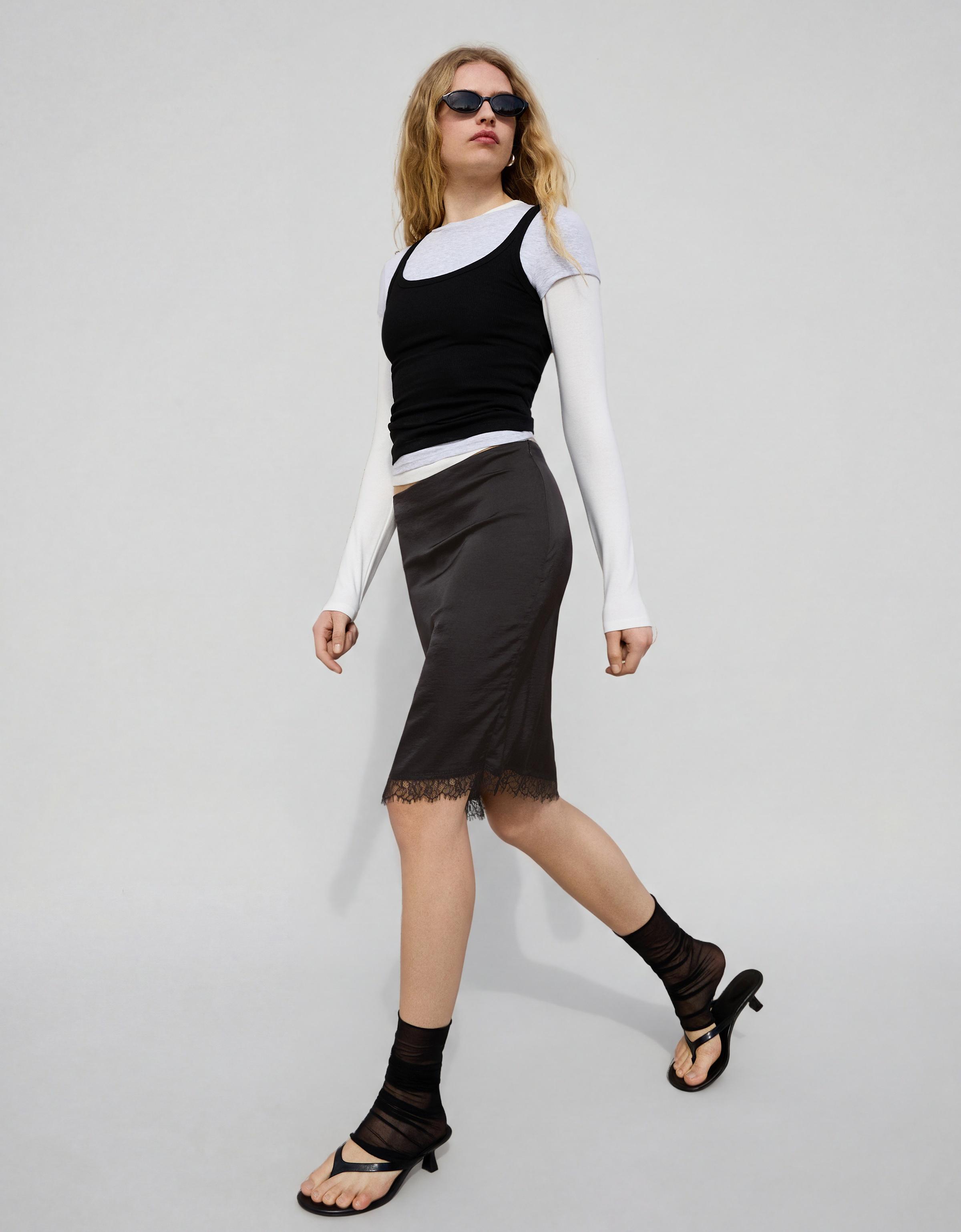 Saten midi etek - Görsel 20