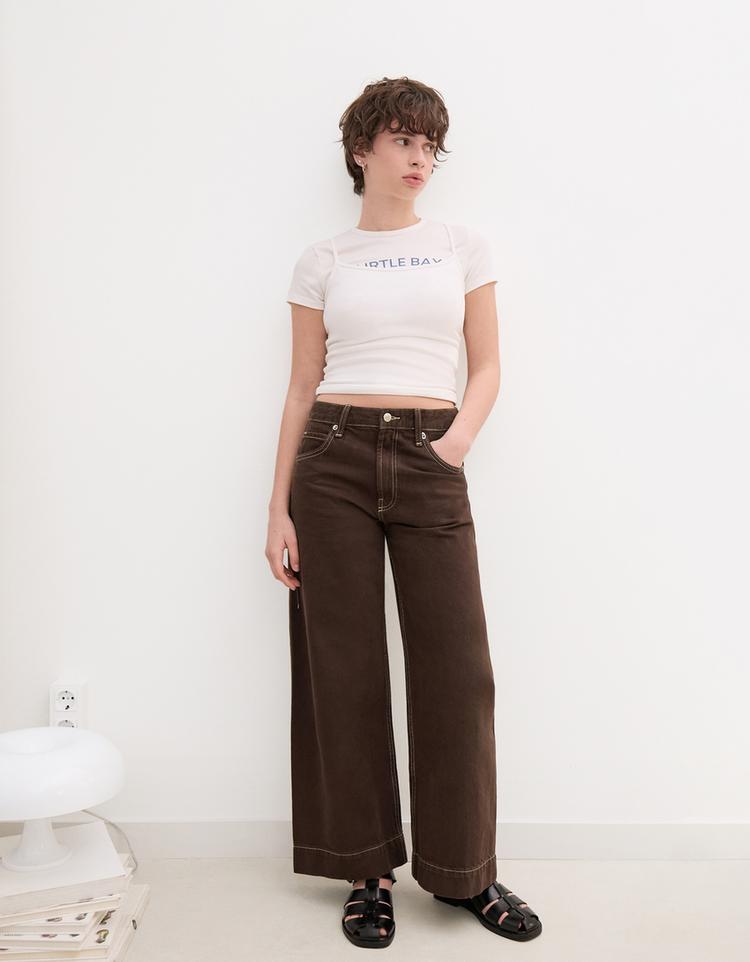 Geniş paça crop jean