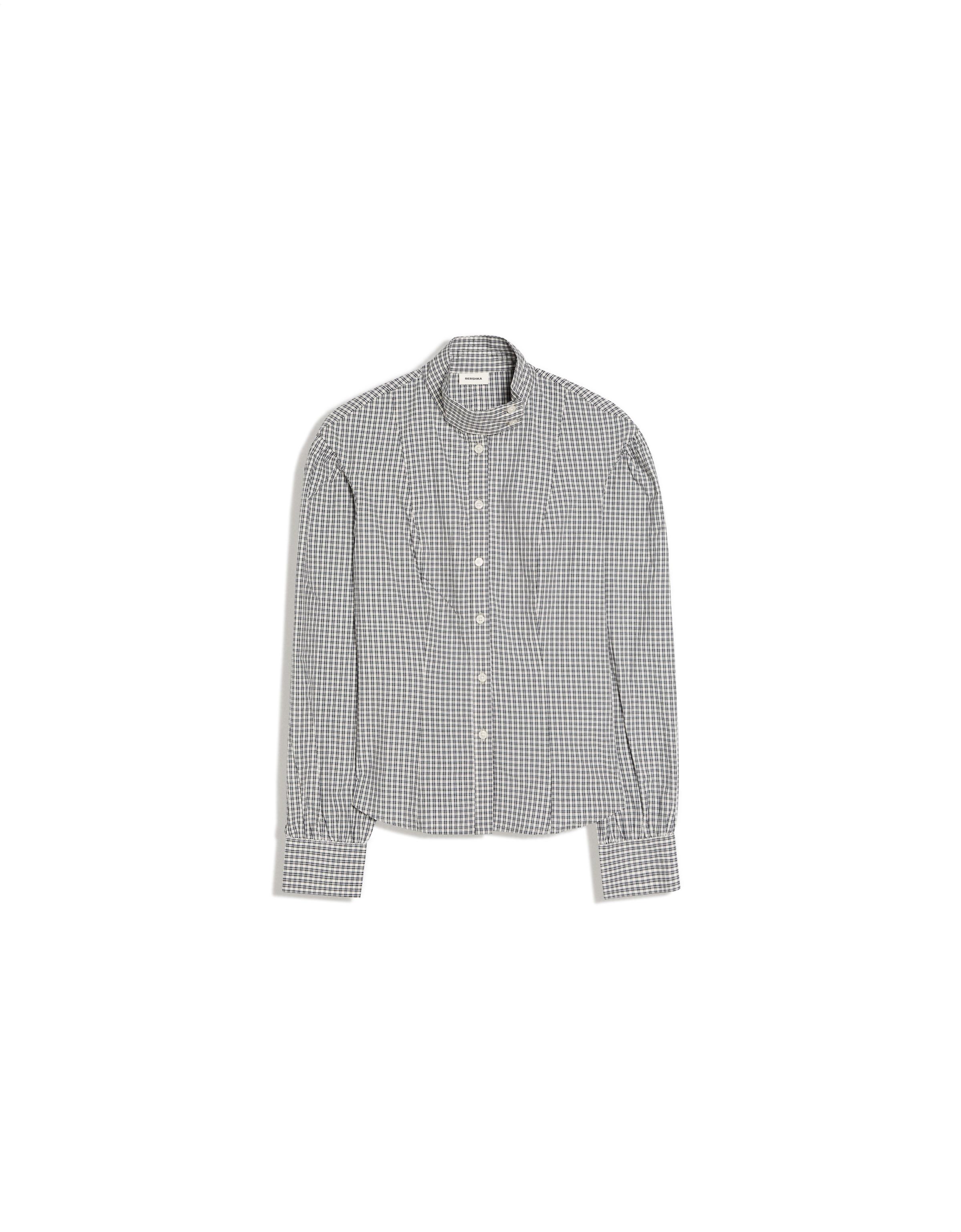 Long sleeve check funnel neck shirt — Cream