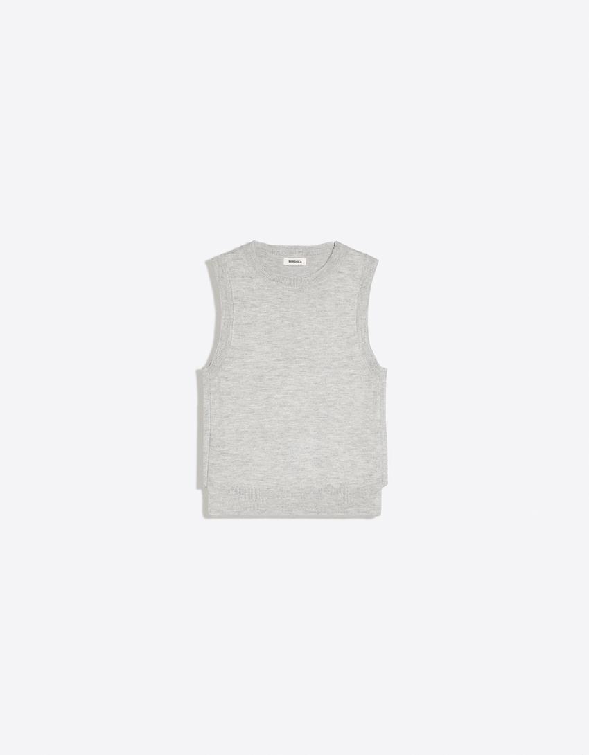 Top in maglia senza maniche-Grigio
