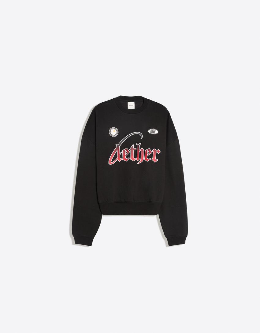 Sudadera cuello redondo print-Negro