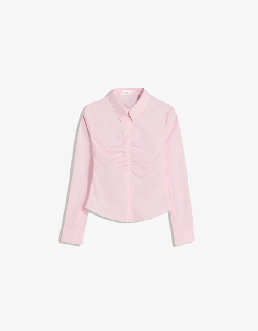 Chemise ajustée fendue-Rose-3