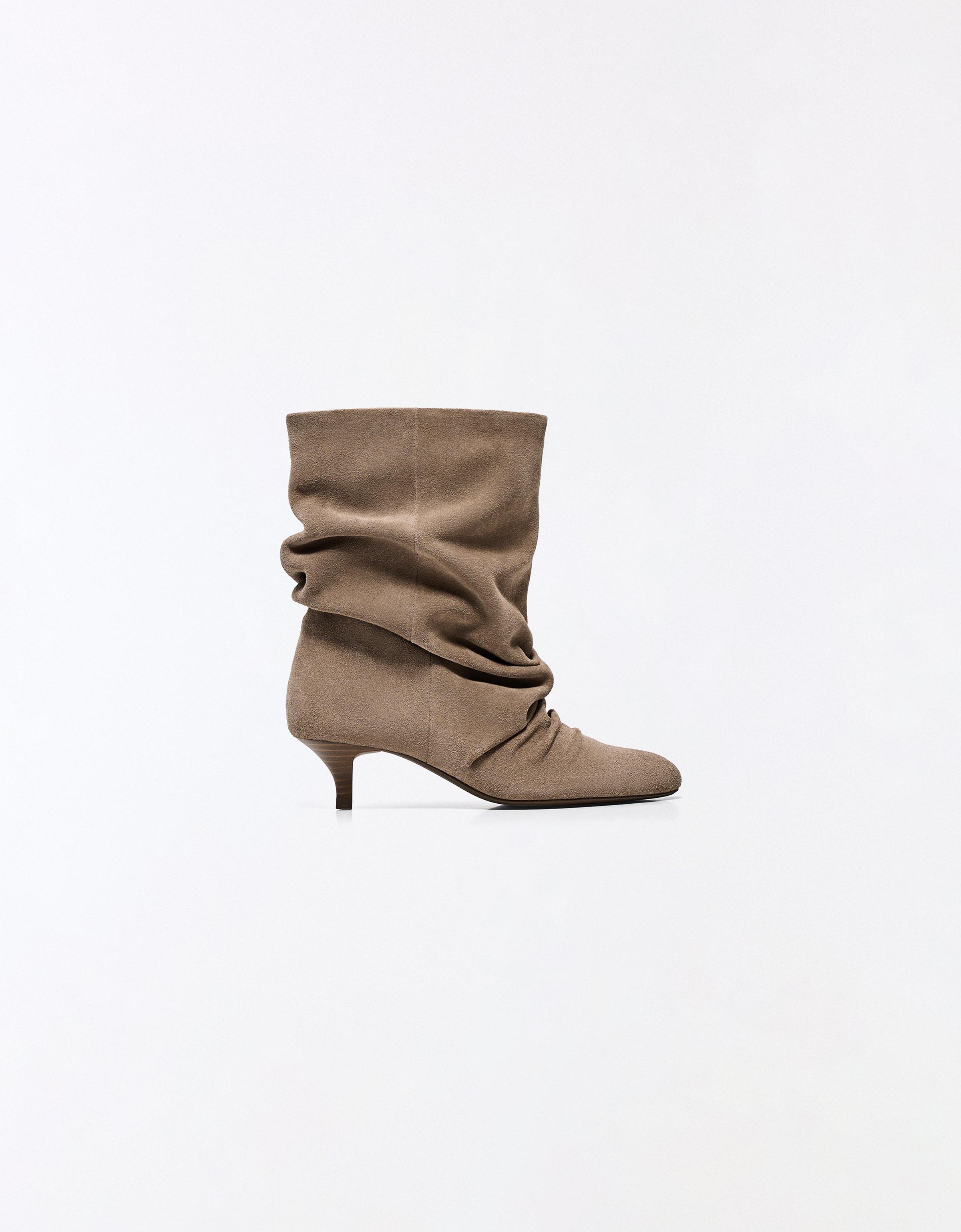 Leather high-heel boots — TAUPE