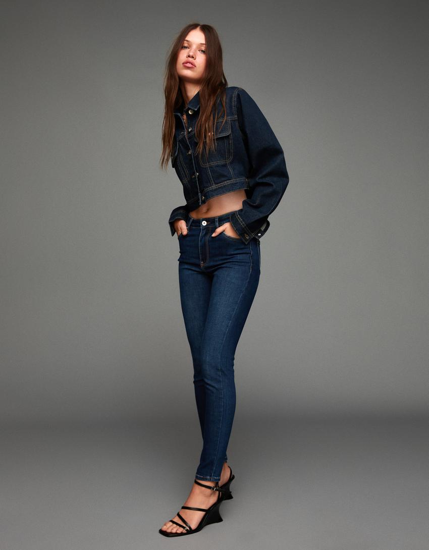 Blugi skinny soft talie super înaltă-Albastru-2