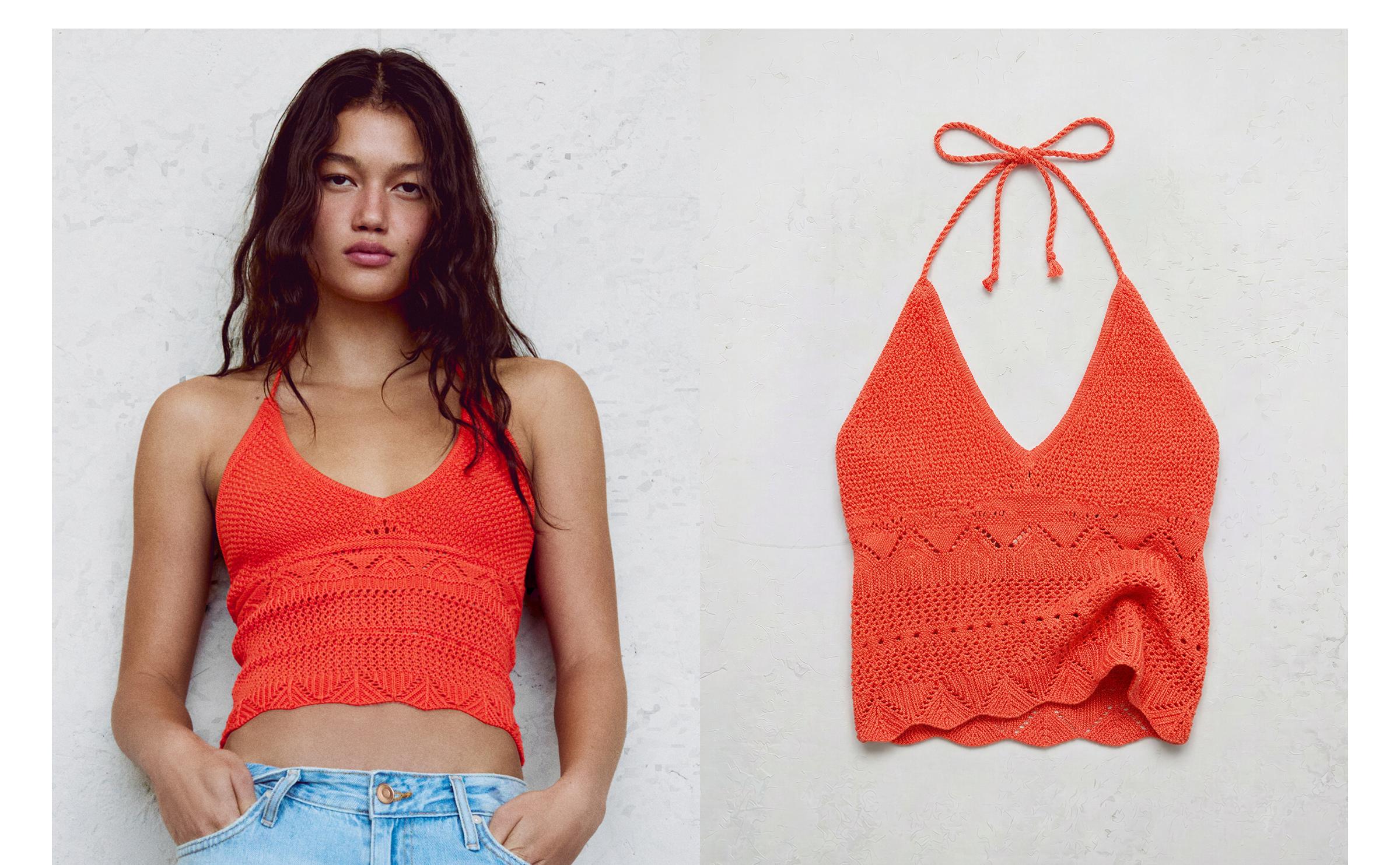 Rustic knit halter top — Orange