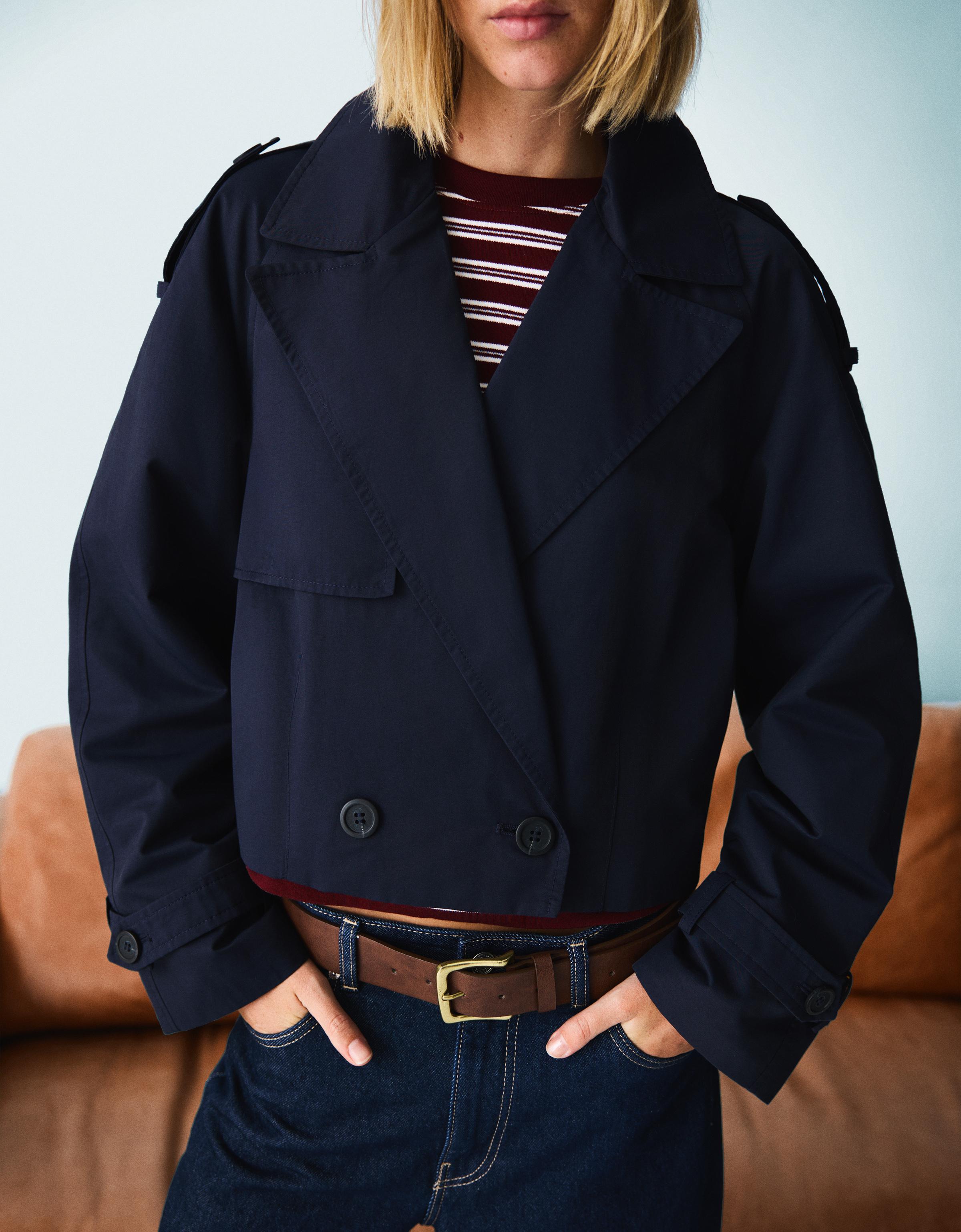Bershka Kurze Trenchcoat-Jacke Damen S Marinenblau