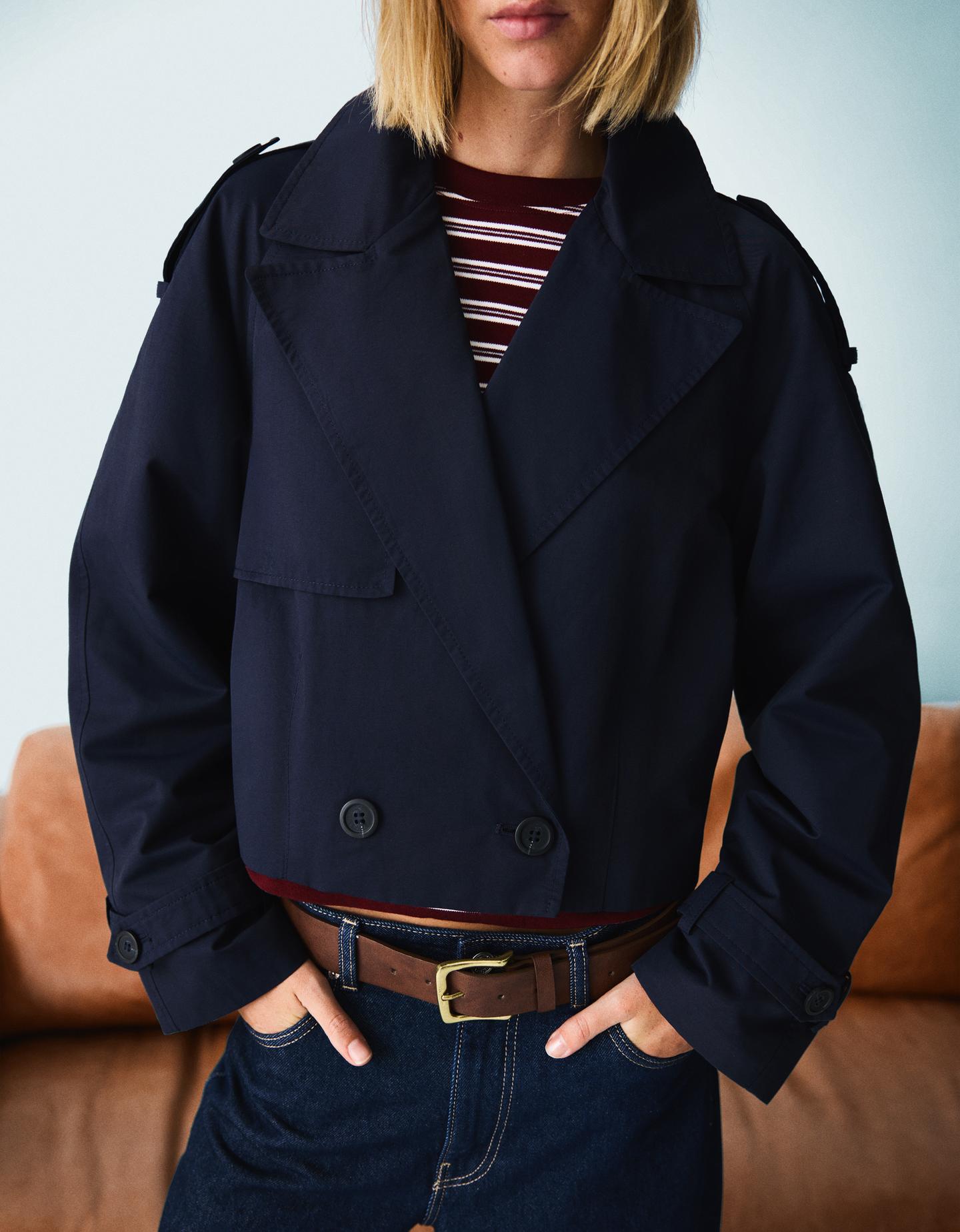 Bershka krótka kurtka trencz granatowy