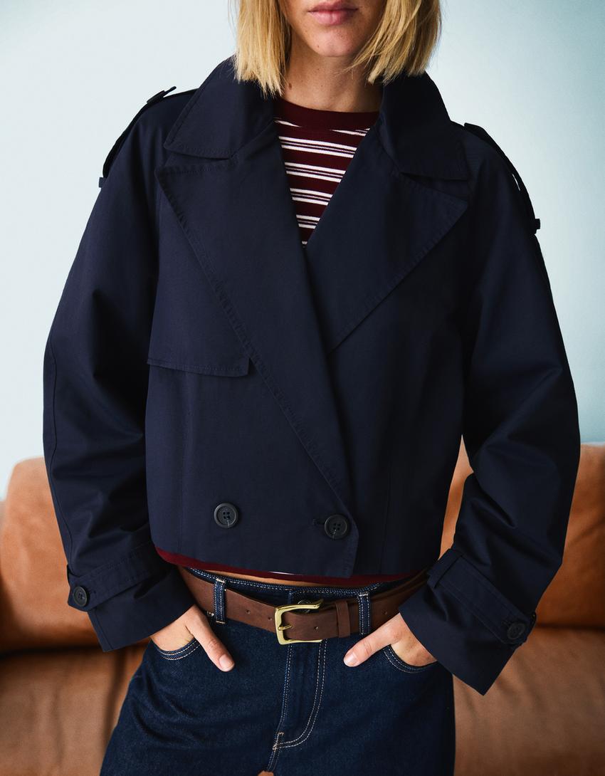 Giacca corta stile trench-Marino-0