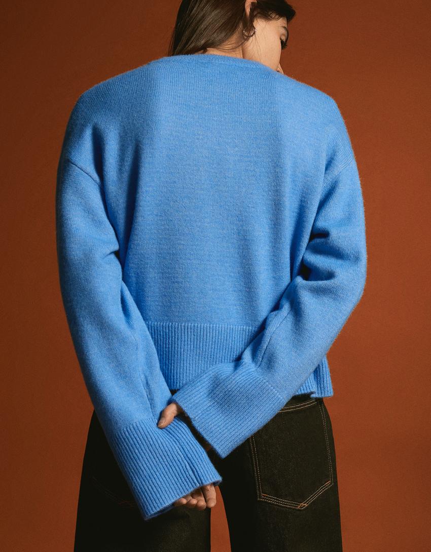 Oversize rib altı kazak-Açık mavi