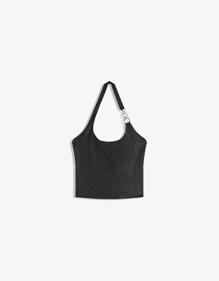 Loose-fitting top with eyelets-Black