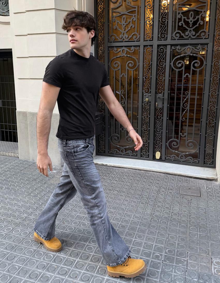 Kısa kollu katlamalı tişört-Siyah