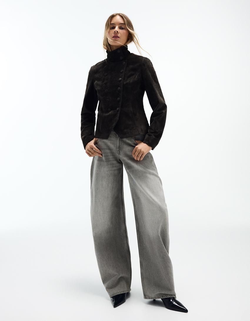 Yüksek bel barrel fit jean-Gri