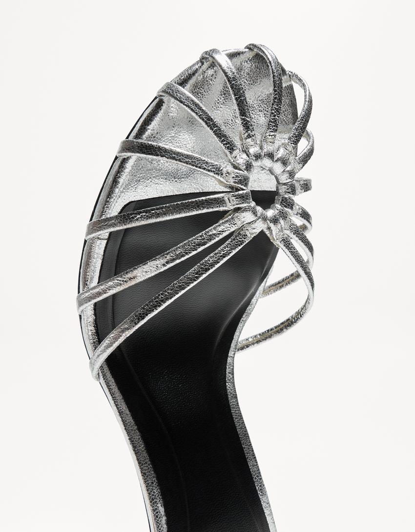 Heeled cage sandals-SILVER