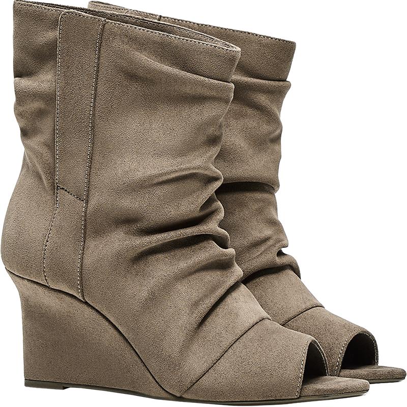 SLOUCHY PEEP TOE ANKLE BOOTS — TAUPE