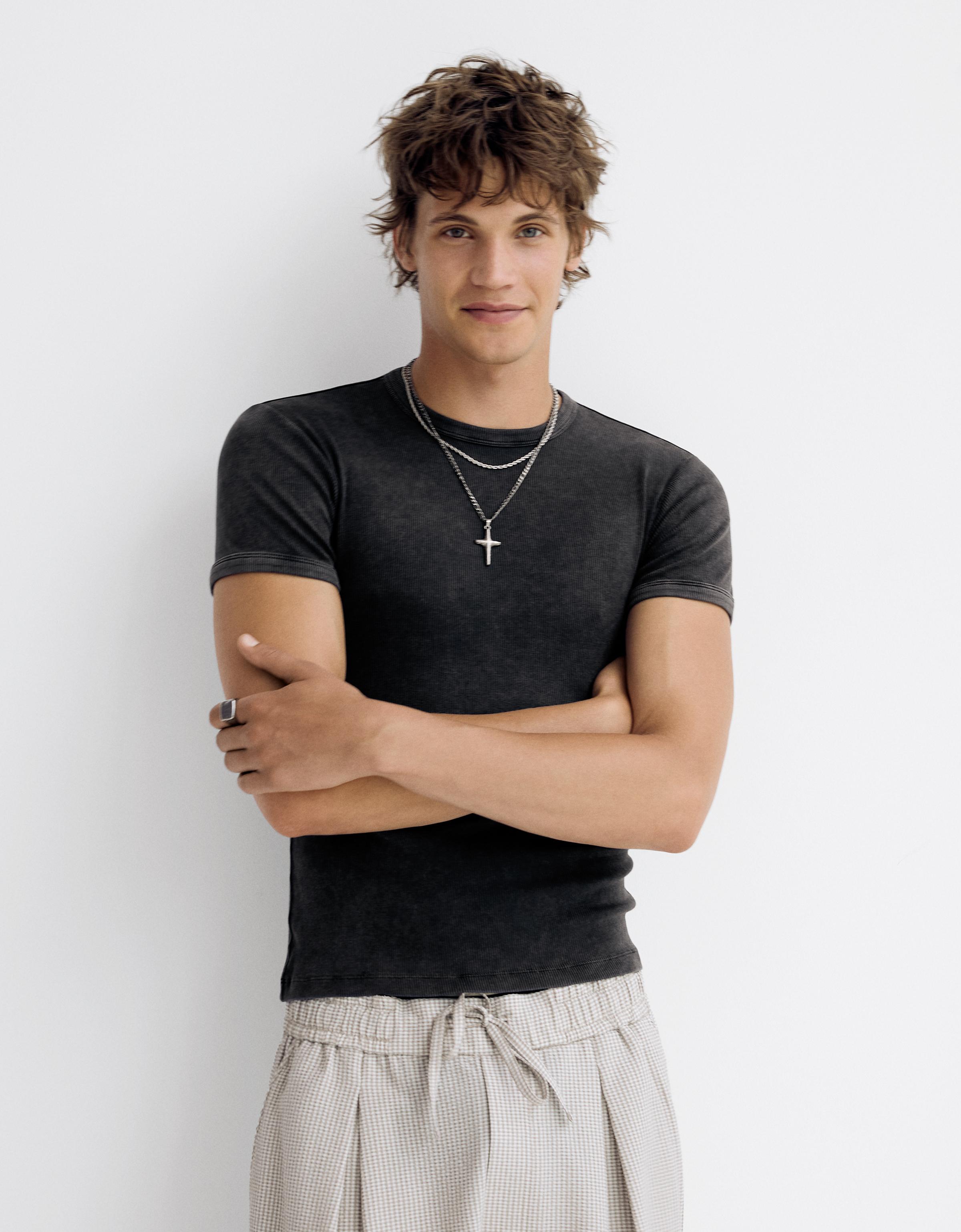 T-Shirt Côtelé Slim Fit M Gris