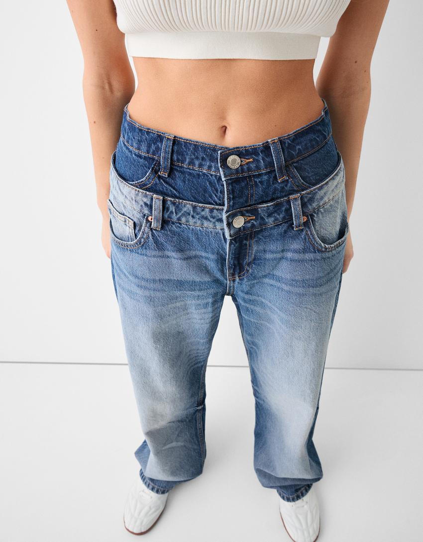 Çift belli baggy jean-Açık mavi-3