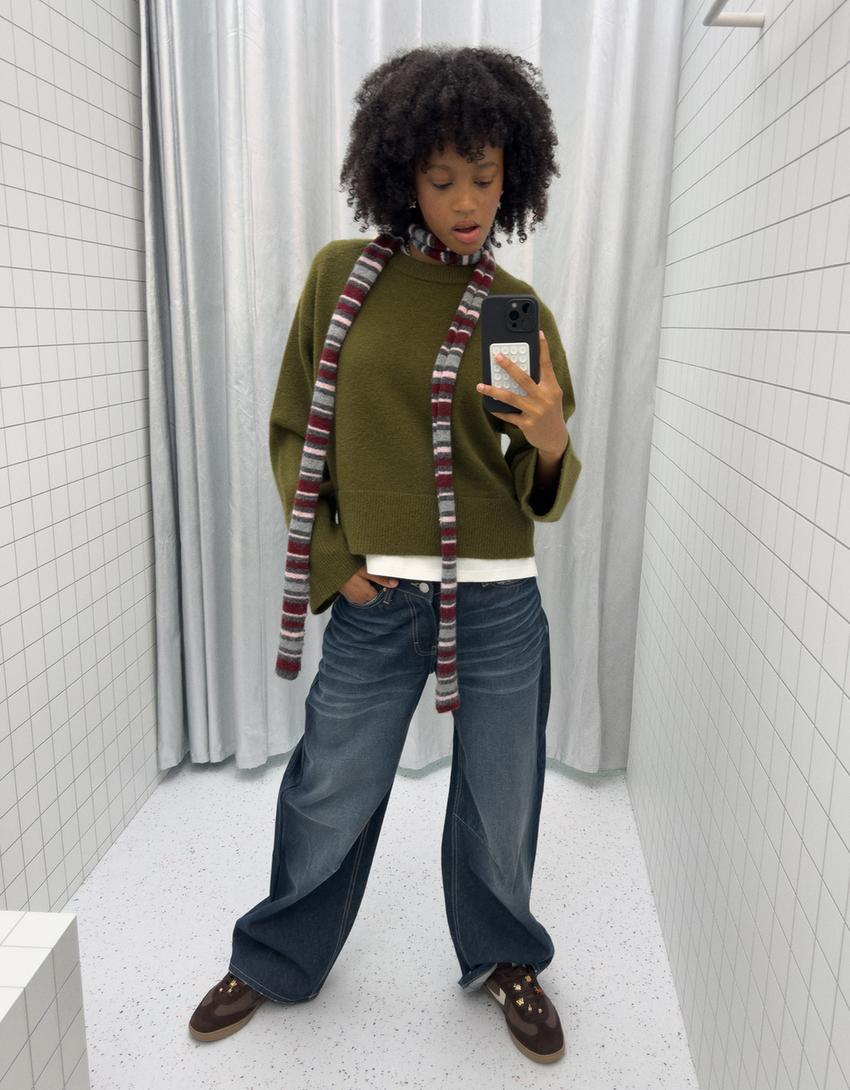 Sweter oversize dół rib-Zielony