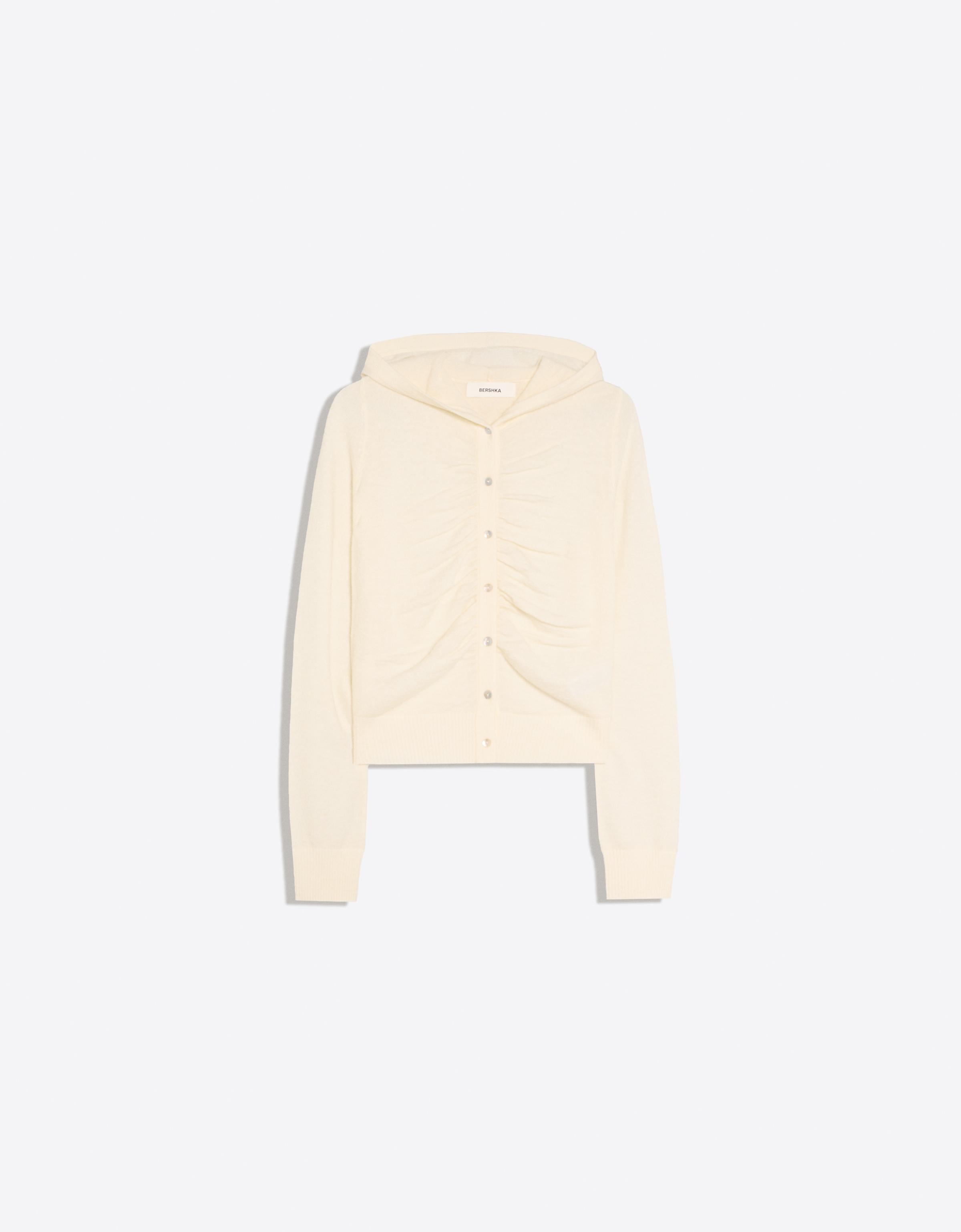 Fine hooded cardigan — Cream