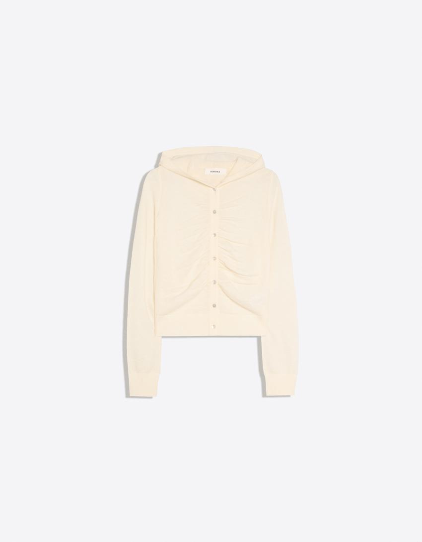 Dünner Cardigan mit Kapuze-Rohweiß