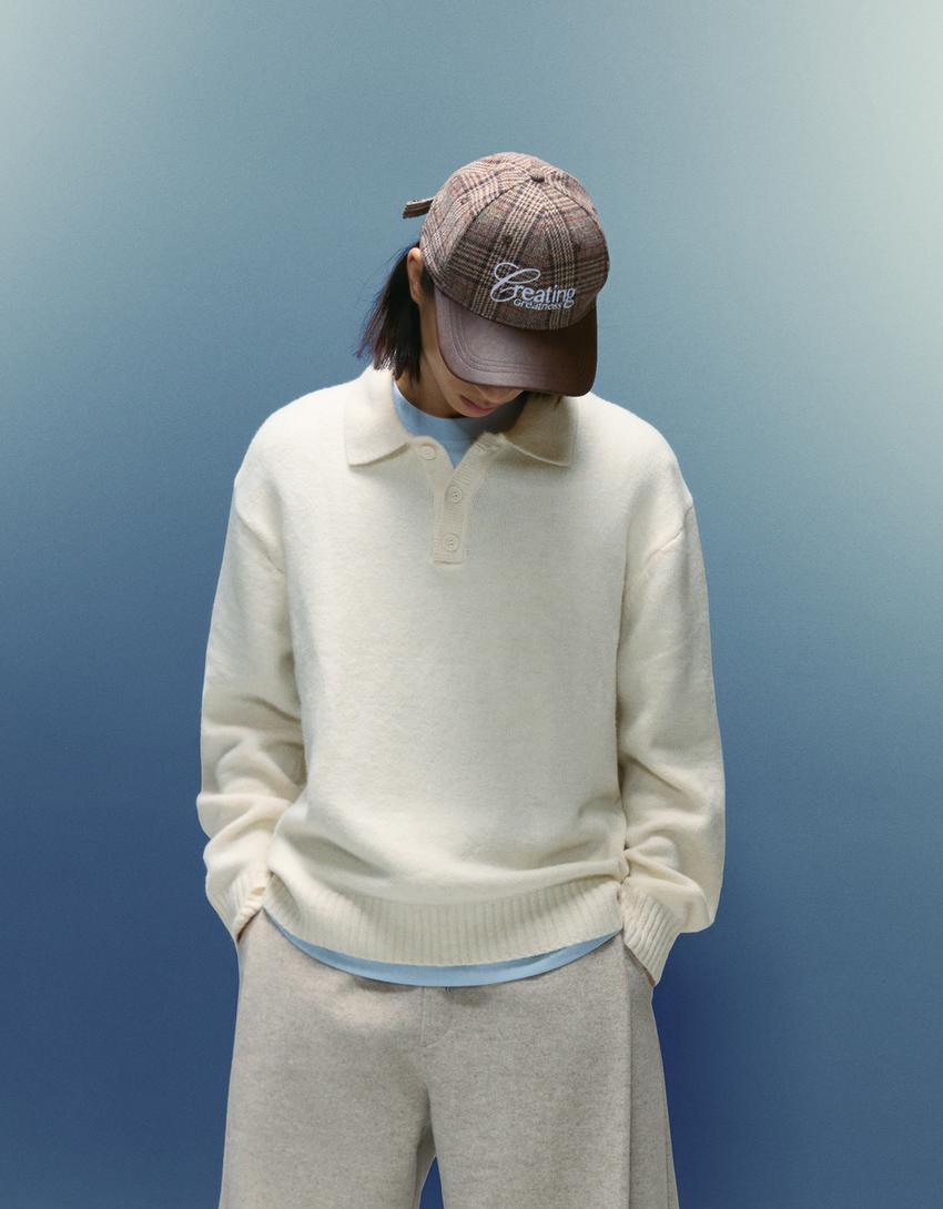 Polo collar sweater-Sand