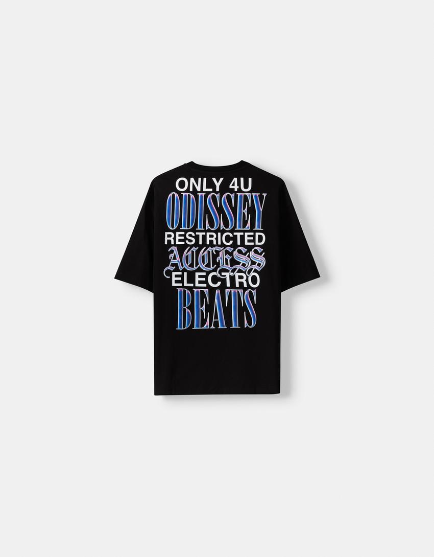 T-shirt manches courtes oversize imprimé-Noir-5