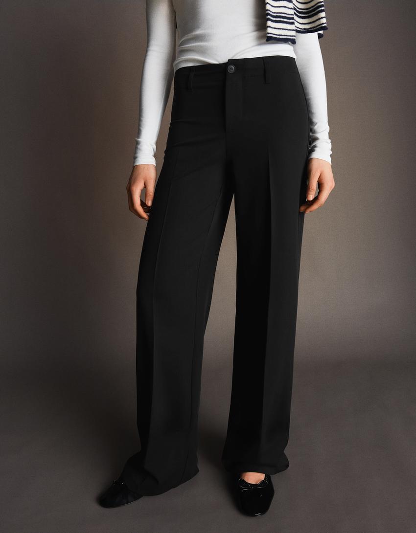 Hlače širokih nogavica-Crna