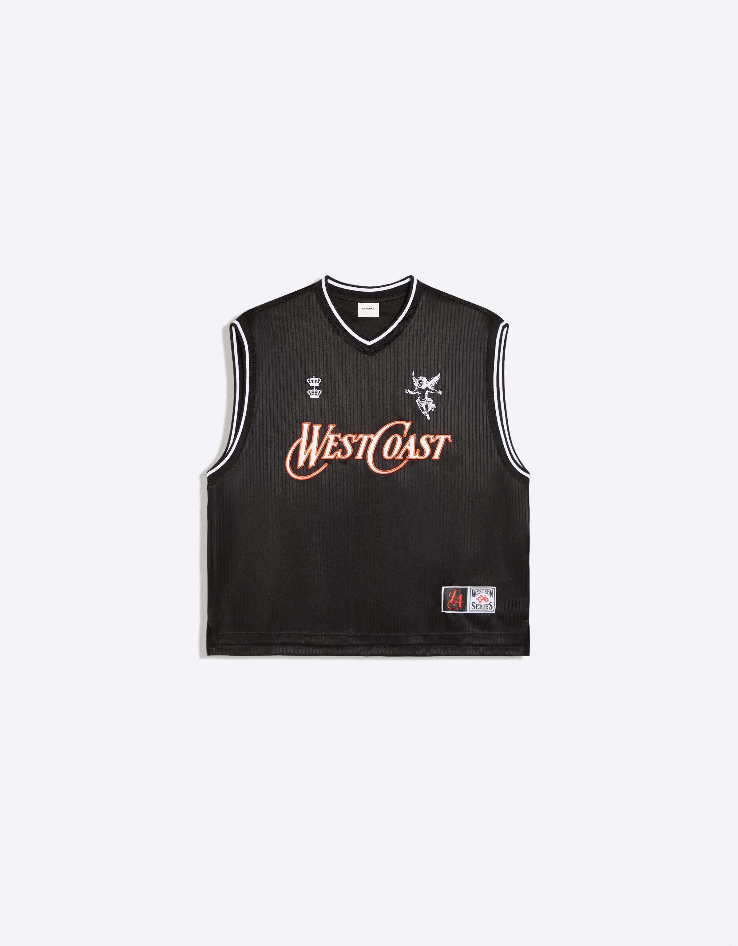 Bershka Camiseta Worker Técnica Print Hombre Negro