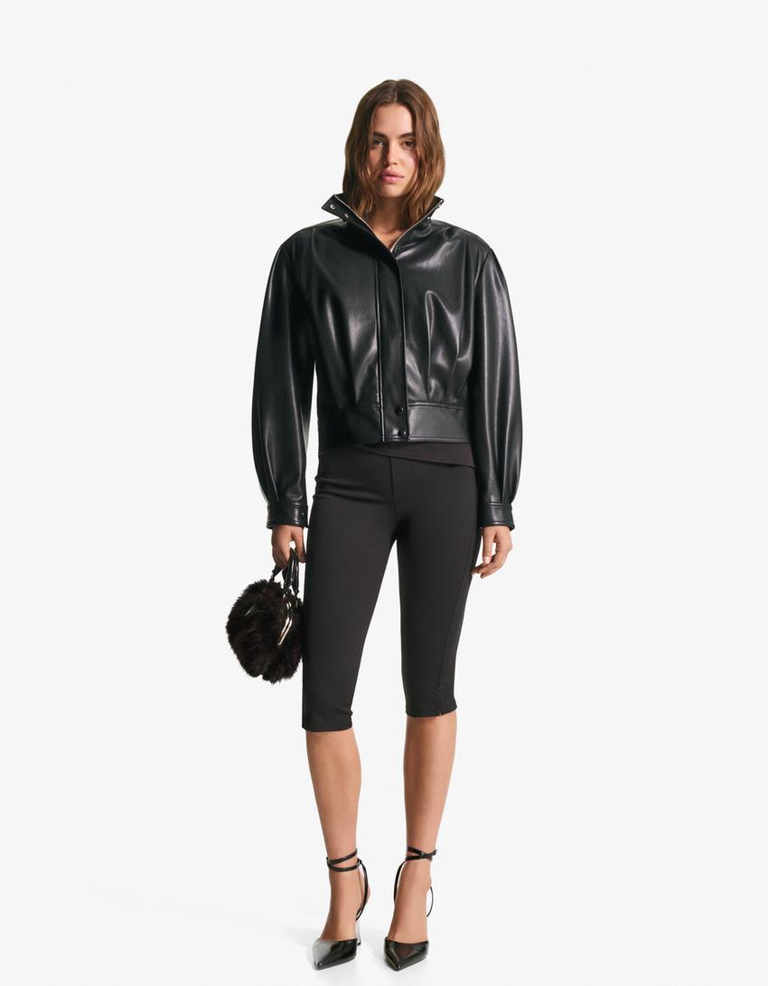 '80s leather effect jacket-Black