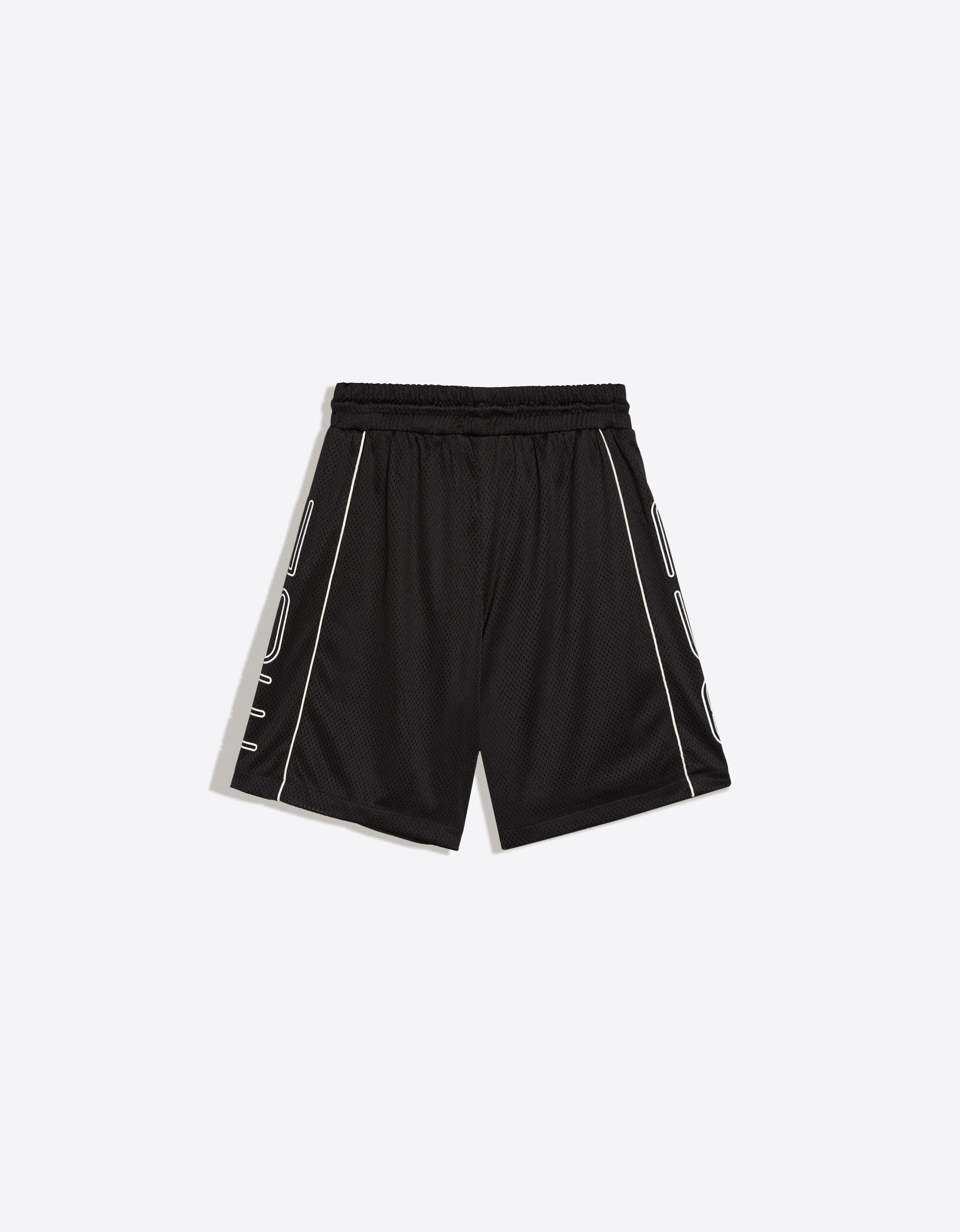 Contrast print mesh Bermuda shorts — Black