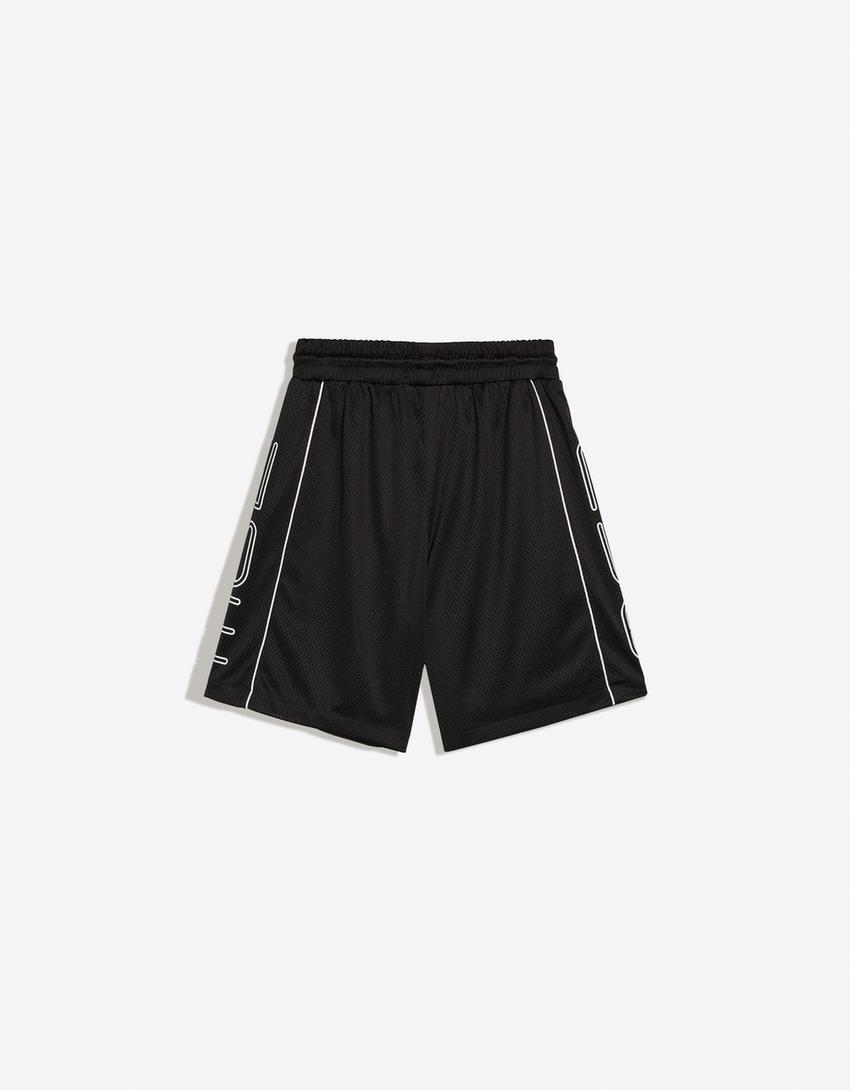 Bermuda mesh contraste print-Negro