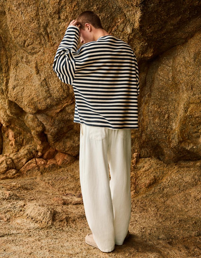 Super baggy trousers with linen-Off white