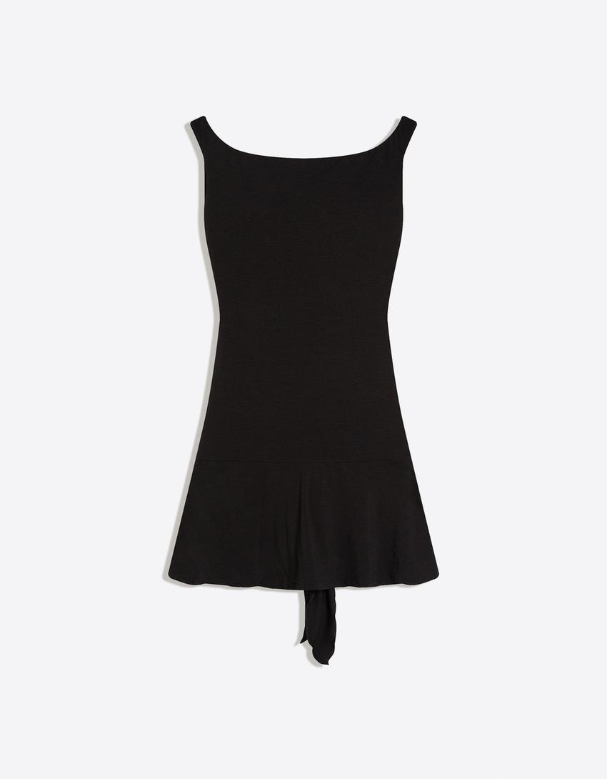 Vestido mini asimétrico volantes lazada-Negro