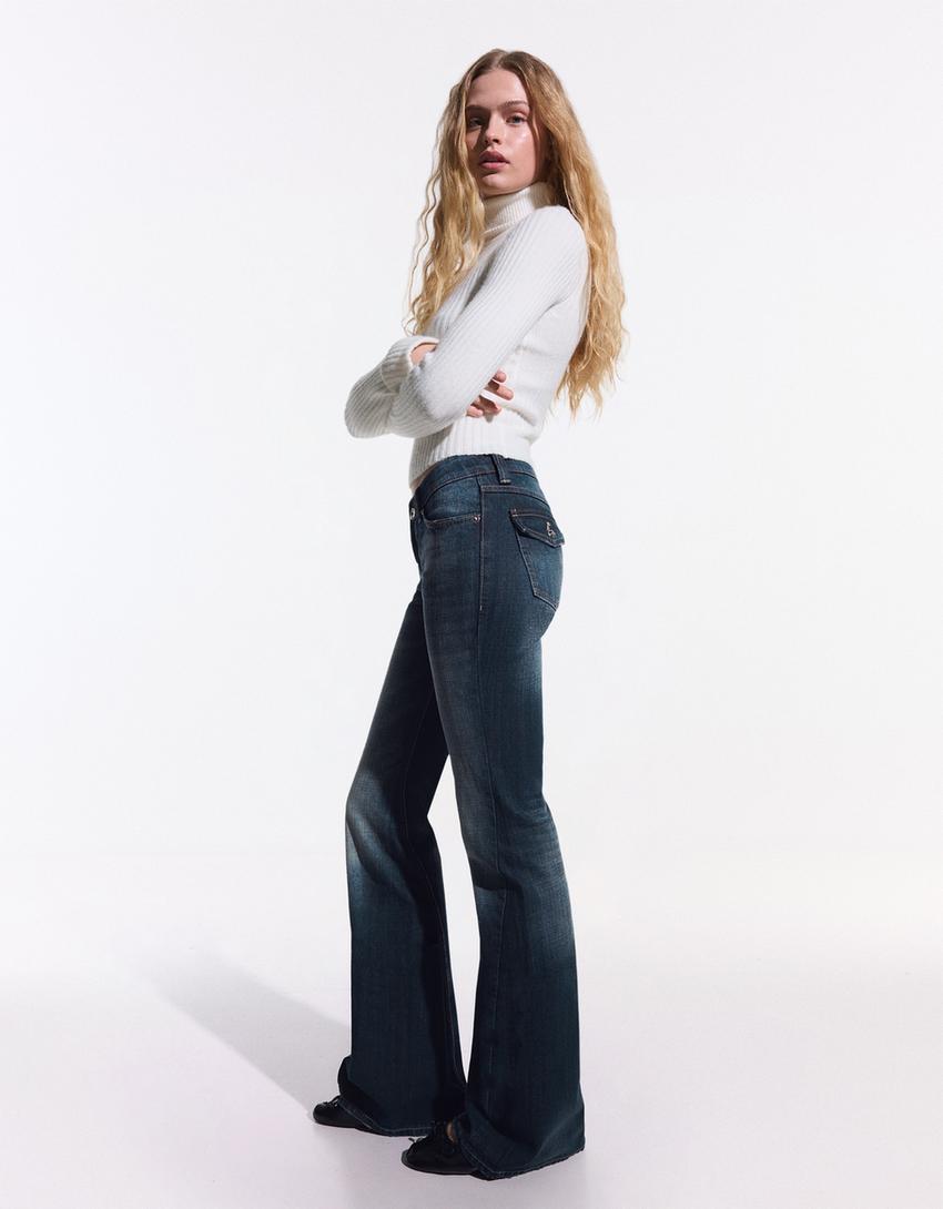 Baggy Schlaghose mit tiefem Bund-Ausgewaschenes Blau